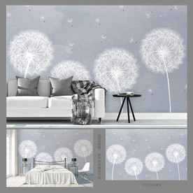 灰色系蒲公英简洁电视背景墙