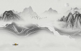 中国风灰色山水画 TIF分层画