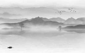 现代灰色山水画 TIF分层画