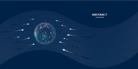 弯曲线条与粒子地球科技元素设计