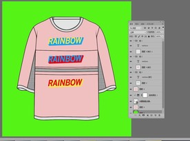 彩虹色彩虹英文粉红底七分袖圆领