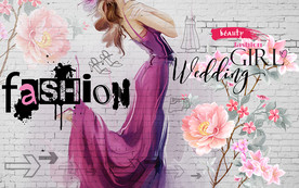 个性砖墙美女婚纱服装店工装背景