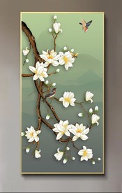 原创手绘玉兰花鸟装饰画壁画