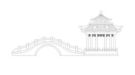 湖心亭拱桥线稿
