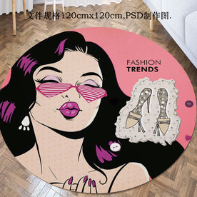 时尚圆形卡通美女地毯