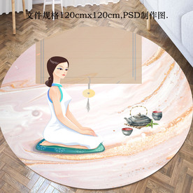 新中式美女茶道圆形地毯