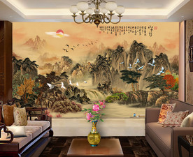 原创水墨山水风景画装饰画背景墙