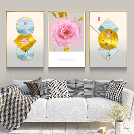 新中式国潮古韵花卉三联装饰画