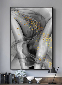 美女后背抽象线条飞鸟装饰画