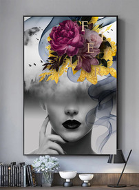 美女花朵线条抽象装饰画