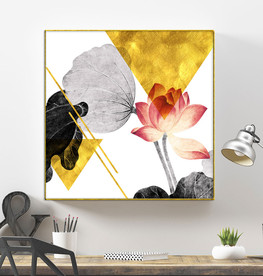 新中式国画水墨金箔荷花装饰画