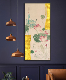 新中式水墨国画金箔荷花装饰画