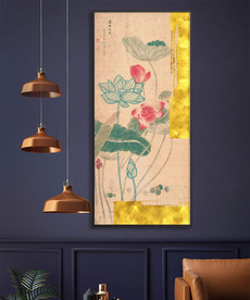 新中式水墨国画金箔荷花装饰画