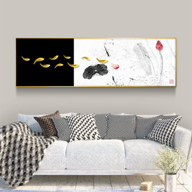 新中式水墨国画九鱼聚财装饰画