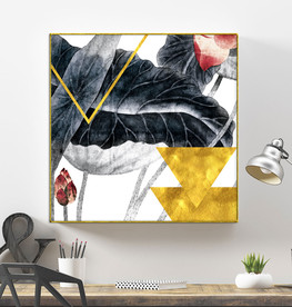 新中式国画水墨金箔荷花装饰画