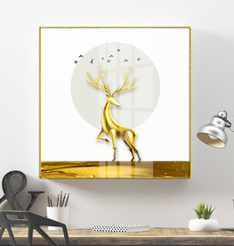 新中式轻奢晶瓷麋鹿装饰画