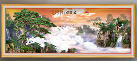 原创迎客松山水装饰画背景墙