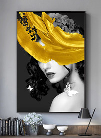 美女抽象笔刷金箔黑白装饰画