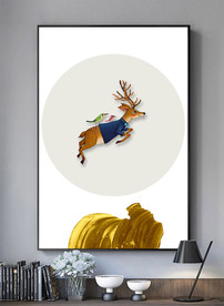 金色笔刷麋鹿简约装饰画