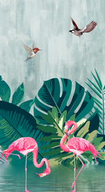 雨林玄关画 热带雨林火烈鸟装饰