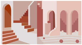 北欧风几何建筑莫兰迪色客厅壁画