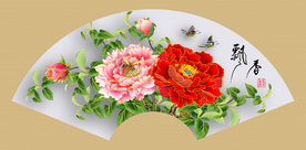 原创牡丹扇形装饰画壁画