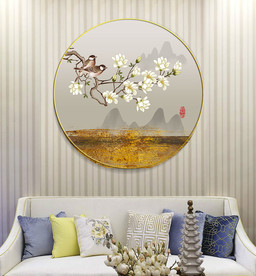 新中式水墨花鸟笔刷晶瓷装饰画