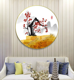 新中式水墨花鸟笔刷晶瓷装饰画