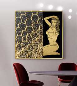 新中式金箔美女线条立体装饰画