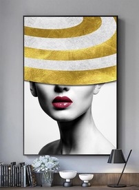 美女礼帽金箔黑白装饰画