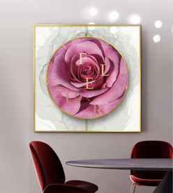 手绘花朵金箔字母装饰画