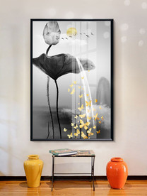 水墨荷花意境金箔装饰画