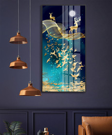 北欧轻奢晶瓷麋鹿装饰画