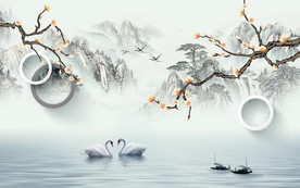 花鸟山水中国风画 TIF分层