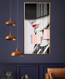 晶瓷笔刷美女花朵黑白装饰画