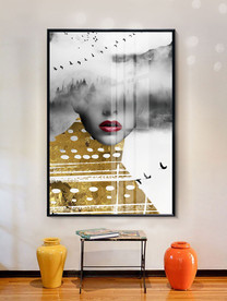 金箔美女黑白装饰画