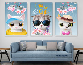 可爱卡通大眼萌猫咪无框画