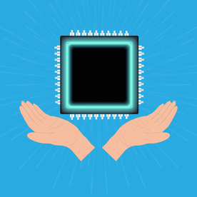 手捧集成电路微芯片矢量图