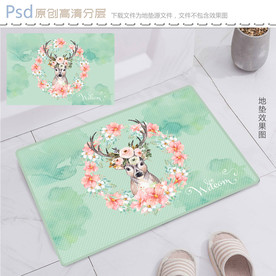 鹿神花卉地垫图案设计