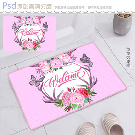 欧式田园蝶恋花地垫图案设计