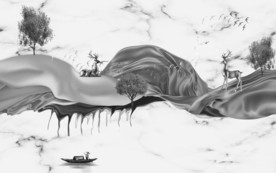 灰色背景山水画 TIF分层