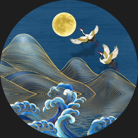 国潮中国风意境山水瀑布装饰画