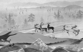 高清 麋鹿山水画 TIF分层