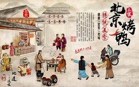 北京烤鸭美食工装背景墙