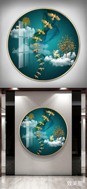 天空飞鸟新中式晶瓷画