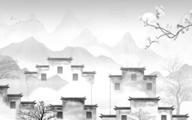 徽派山水水墨国画 TIF分层