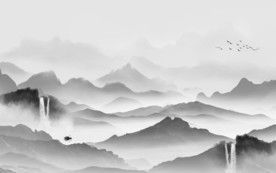 新中式山水水墨国画 TIF分层