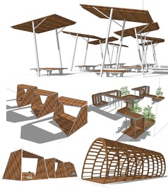 广场廊架建筑模型