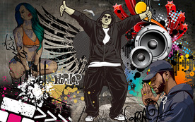 个性涂鸦嘻哈街舞音乐工装背景墙