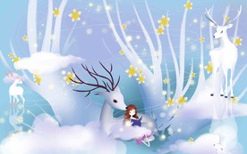 唯美手绘麋鹿森林背景墙壁画